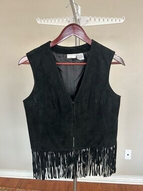 Western Black Suede Vest with Fringe